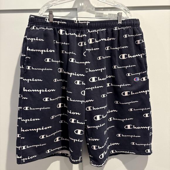 Champion Shorts Mens 2XLT Navy Blue All Over Print Logo Athletic Big Tall - Picture 3 of 13